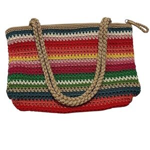 The Sak Multi Colored‎ Rainbow Crochet Boho Sack Bag Tote Sustainable Quality
